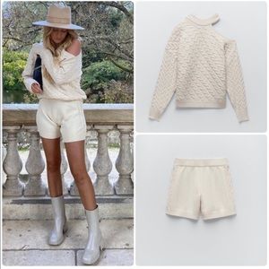 NWT Zara 2 Piece Cable Knit Sweater Shorts Set
